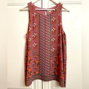 Max Studio Womens Sz Large Sleeveless Flowy Mauve Multi Colour Blouse Lined